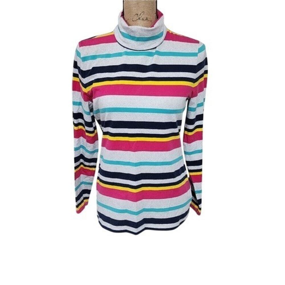 Talbots Womens Small Multicolor Striped Turtleneck Long Sleeve Cotton Blend Top